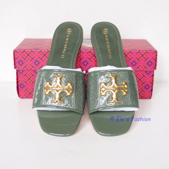 NIB Tory Burch Eleanor Snake Pattern Leather Slide Palm Leaf US 7 AUTHENTIC - Picture 6 of 16